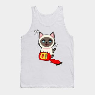 Funny siamese cat spilled tomato ketchup Tank Top